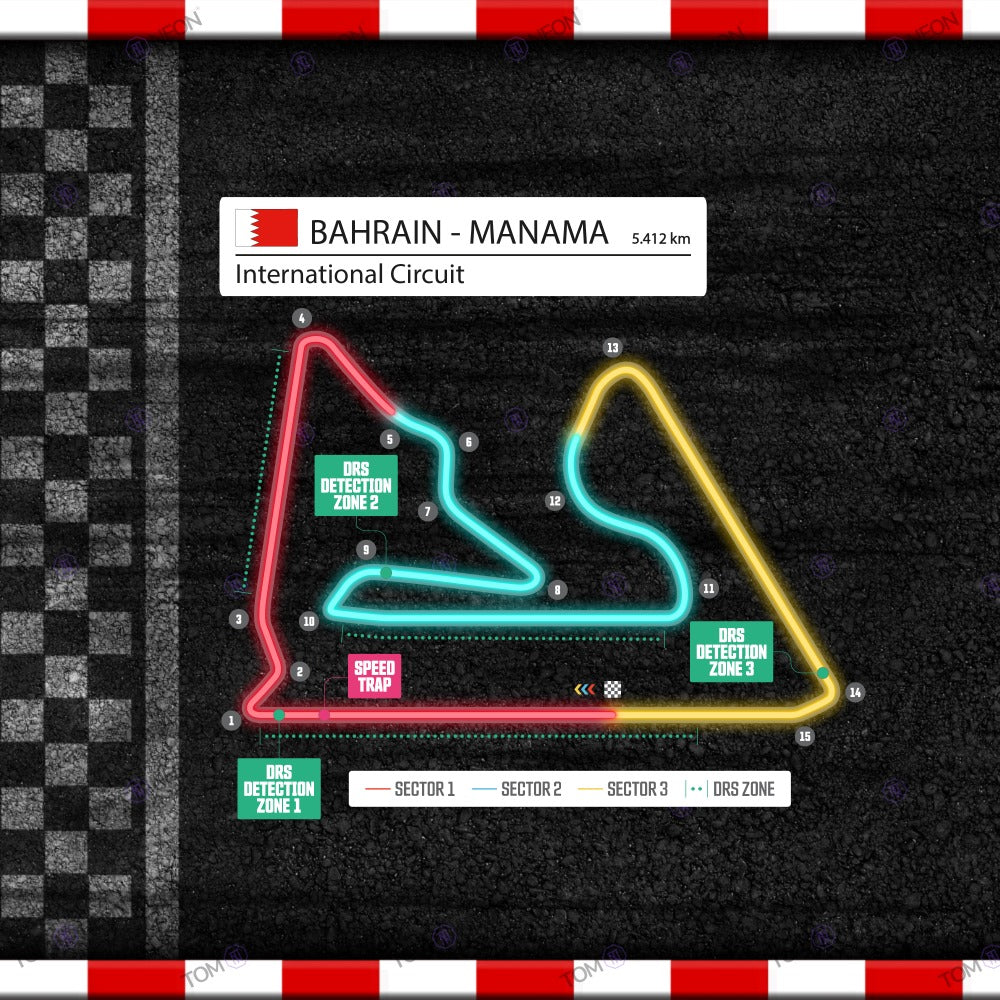 F1 Bahrain - Manama International Circuit Formel 1 Rennstrecke (Neon inkl. UV-Druck)