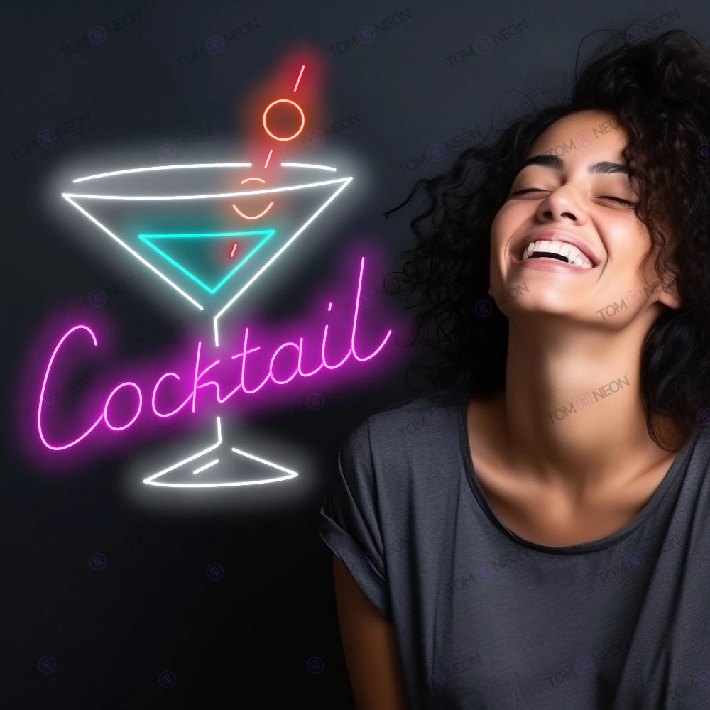 Cocktail Neon Schild - Elegant garniertes Cocktailglas & Schriftzug