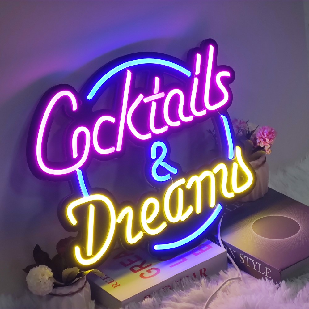 Cocktails & Dreams LED Neon Schriftzug – USB Neonschild Sign – Perfekte Geschenkidee