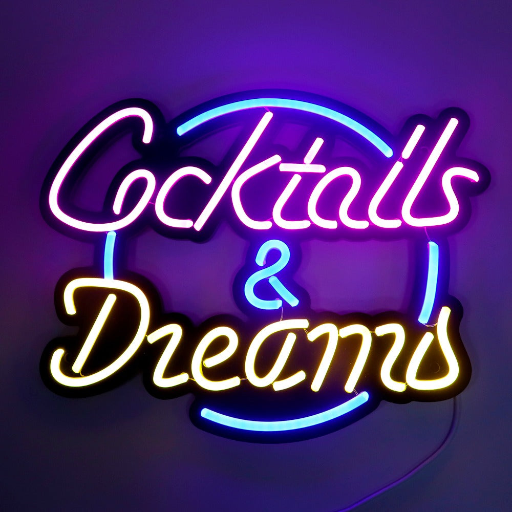 Cocktails & Dreams LED Neon Schriftzug – USB Neonschild Sign – Perfekte Geschenkidee