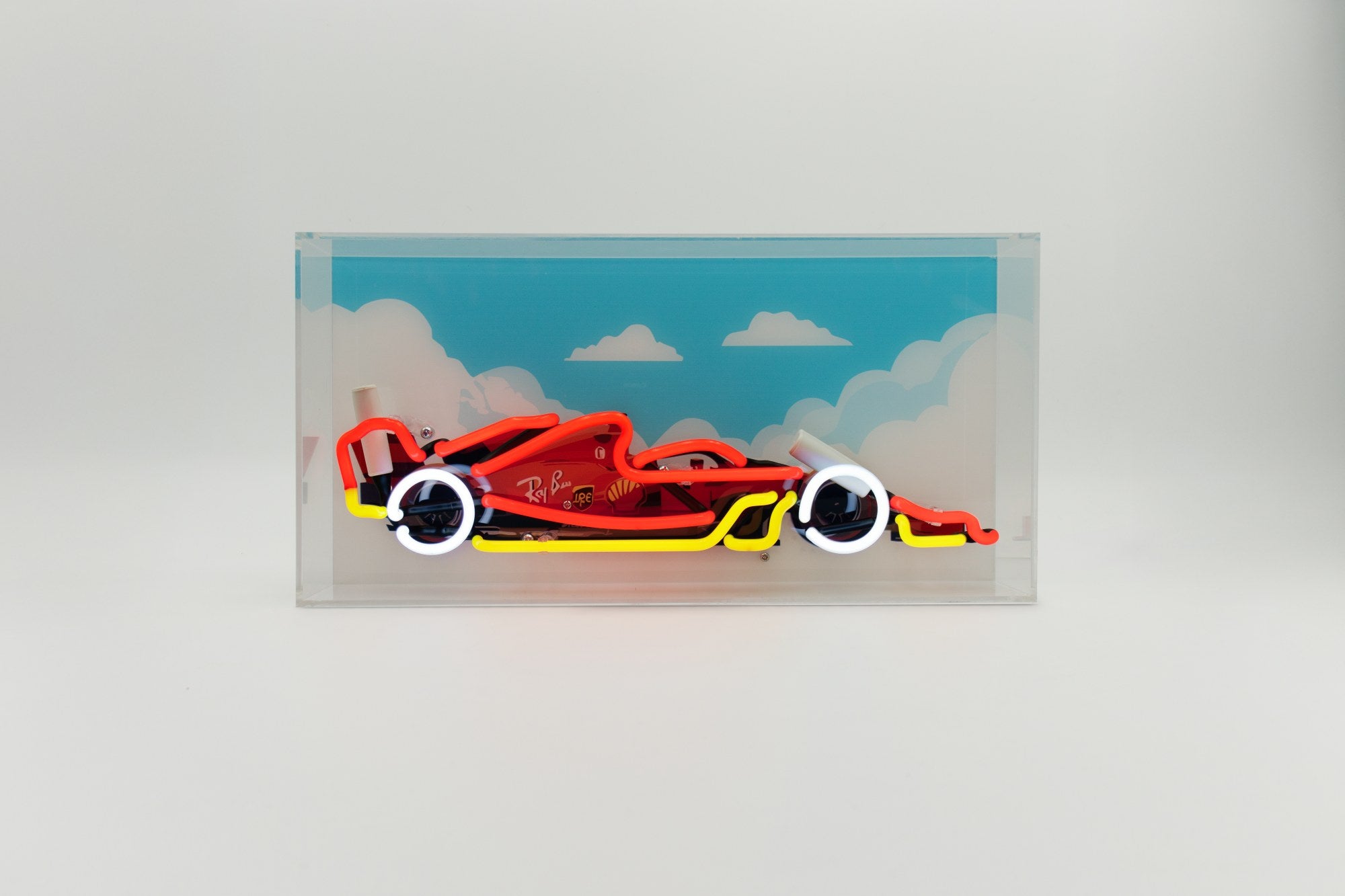 F1-Rennwagen Glas Neon Box | Rasantes Neon Schild für Motorsportfans und stilvolle Neon Dekoration