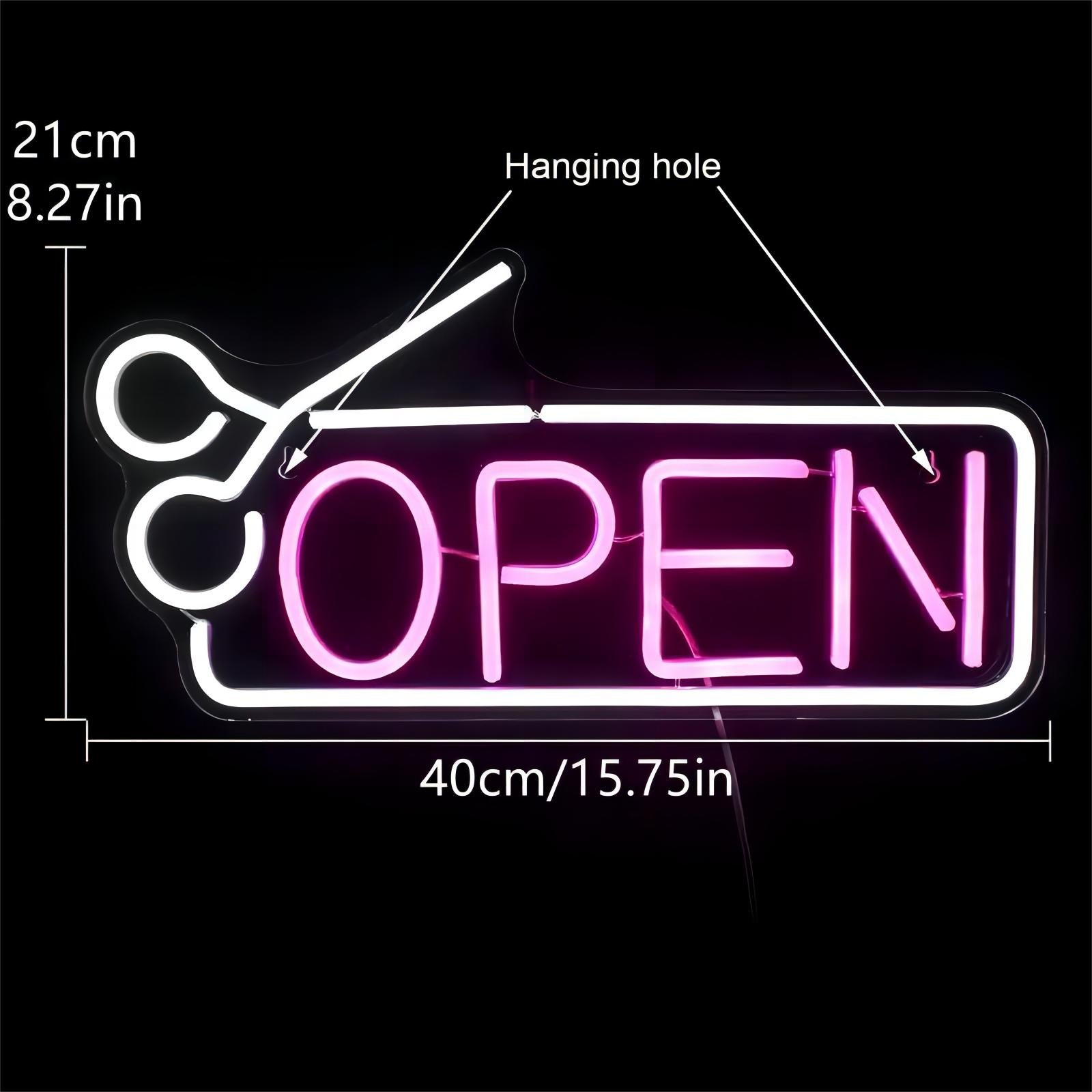 Open mit Schere LED Neon Schriftzug – USB Neon Sign – Perfekte Geschenkidee | TOM NEON