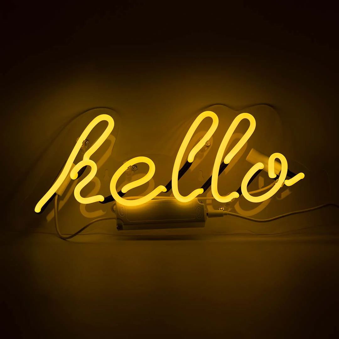 "Hello" Glas Wand Neon Schild – Stilvolle Begrüßung für moderne Wandgestaltung