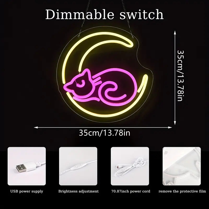 Katze auf dem Mond LED Neon Sign – USB Neonschild Sign – Perfekte Geschenkidee