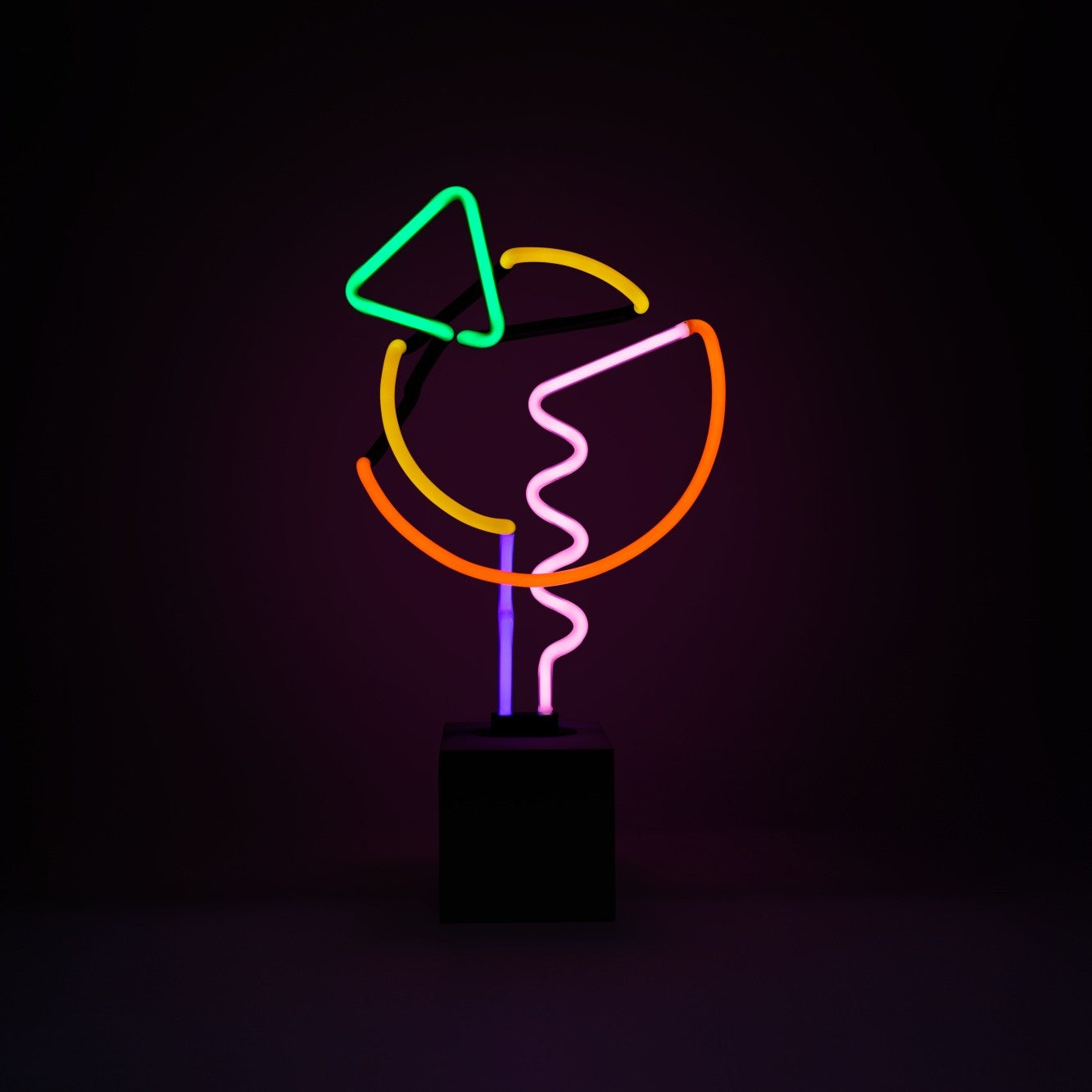 Kunstobjekt Glas Stand-Neon | Abstraktes Neon Schild mit Betonfuß für stilvolle Neon Dekoration