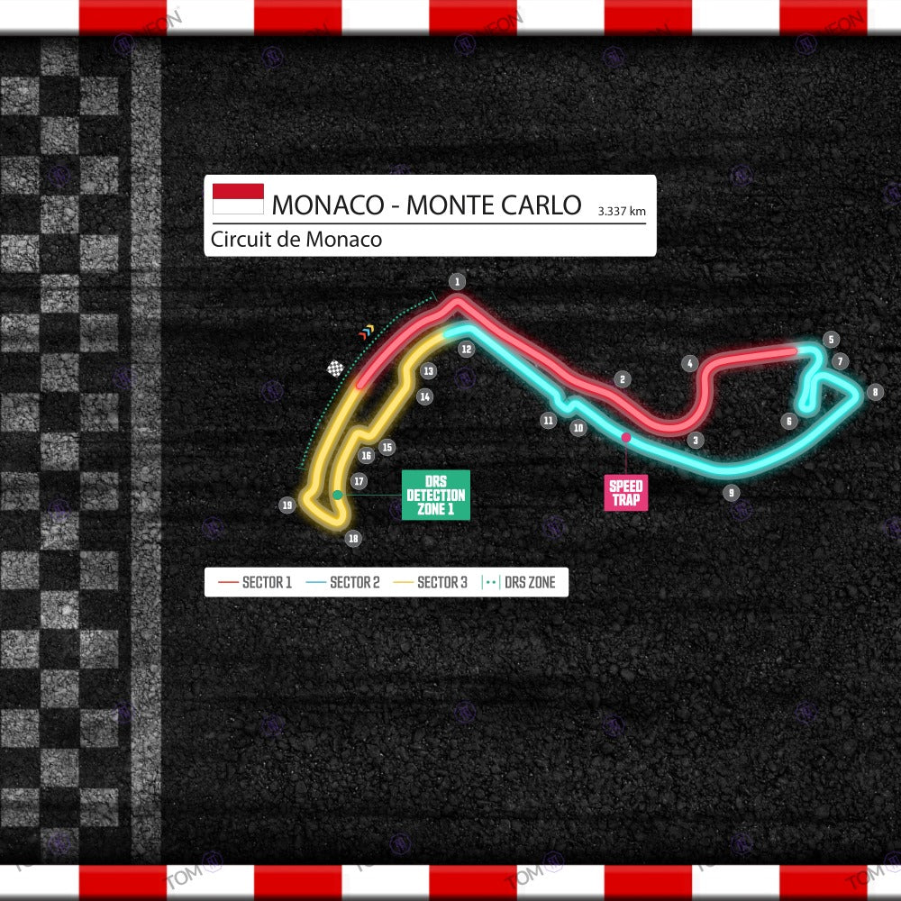 F1 Monaco - Monte Carlo - Circuit de Monaco Formel 1 Rennstrecke (Neon inkl. UV-Druck)