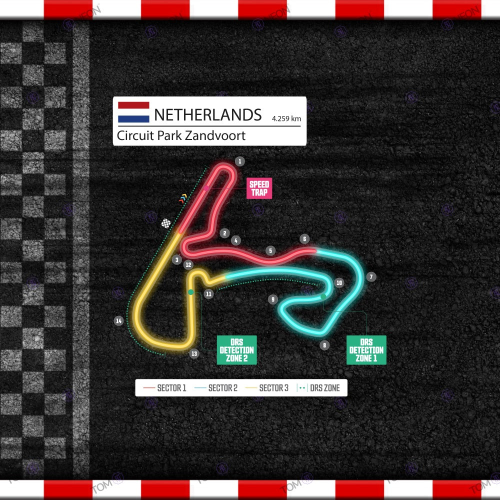 F1 Niederlande - Circuit Park Zandvoort Formel 1 Rennstrecke (Neon inkl. UV-Druck)