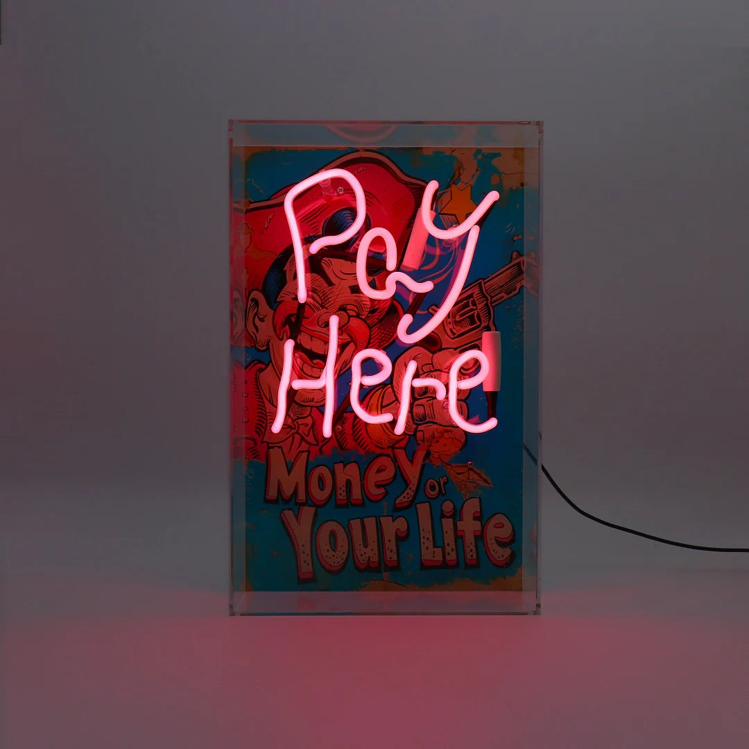 "Pay Here" Glas Neon Box