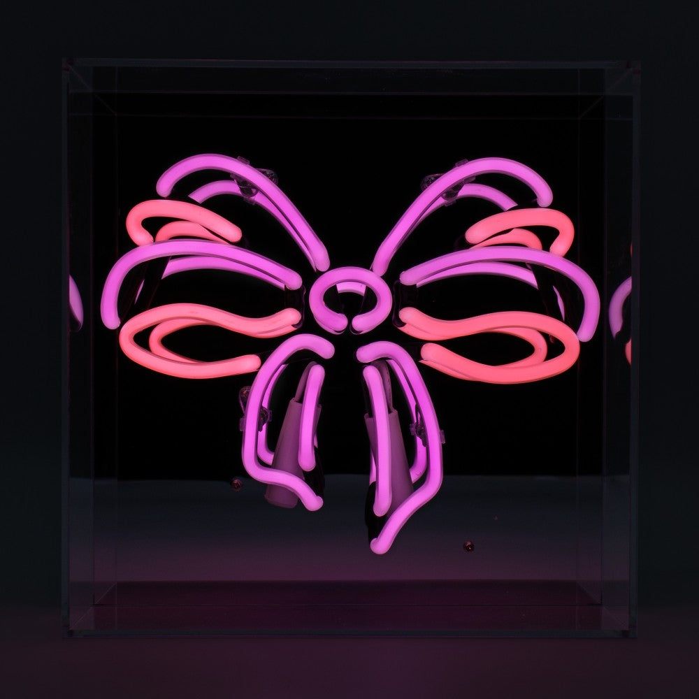 Schleife Glas Neon Box | Neon Dekoration mit leuchtendem Charme in Pink & Violett