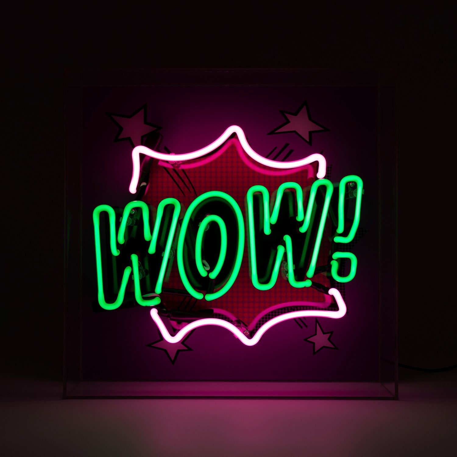 "Wow!" Glas Neon Box