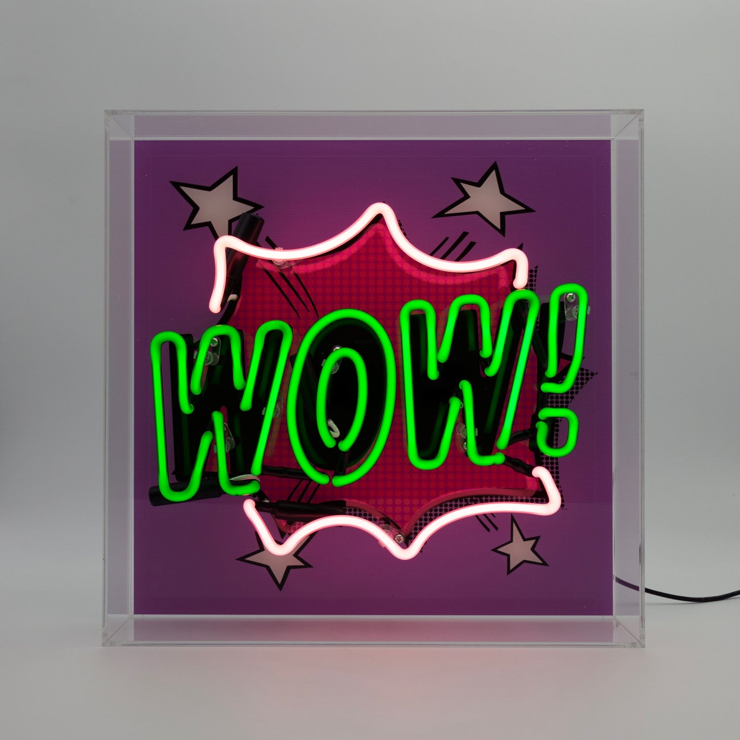 "Wow!" Glas Neon Box