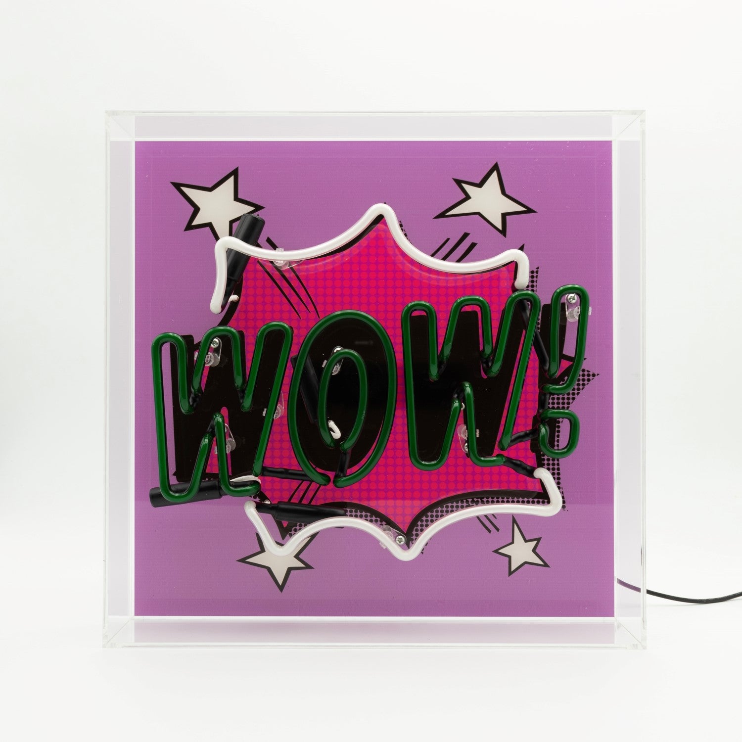 "Wow!" Glas Neon Box
