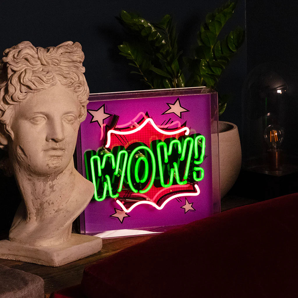 "Wow!" Glas Neon Box