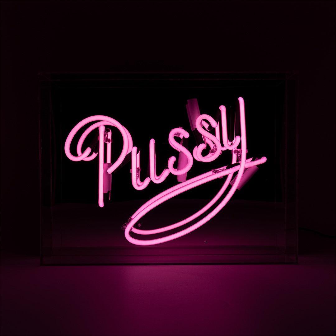 "Pussy" Glas Neon Box - TOM NEON