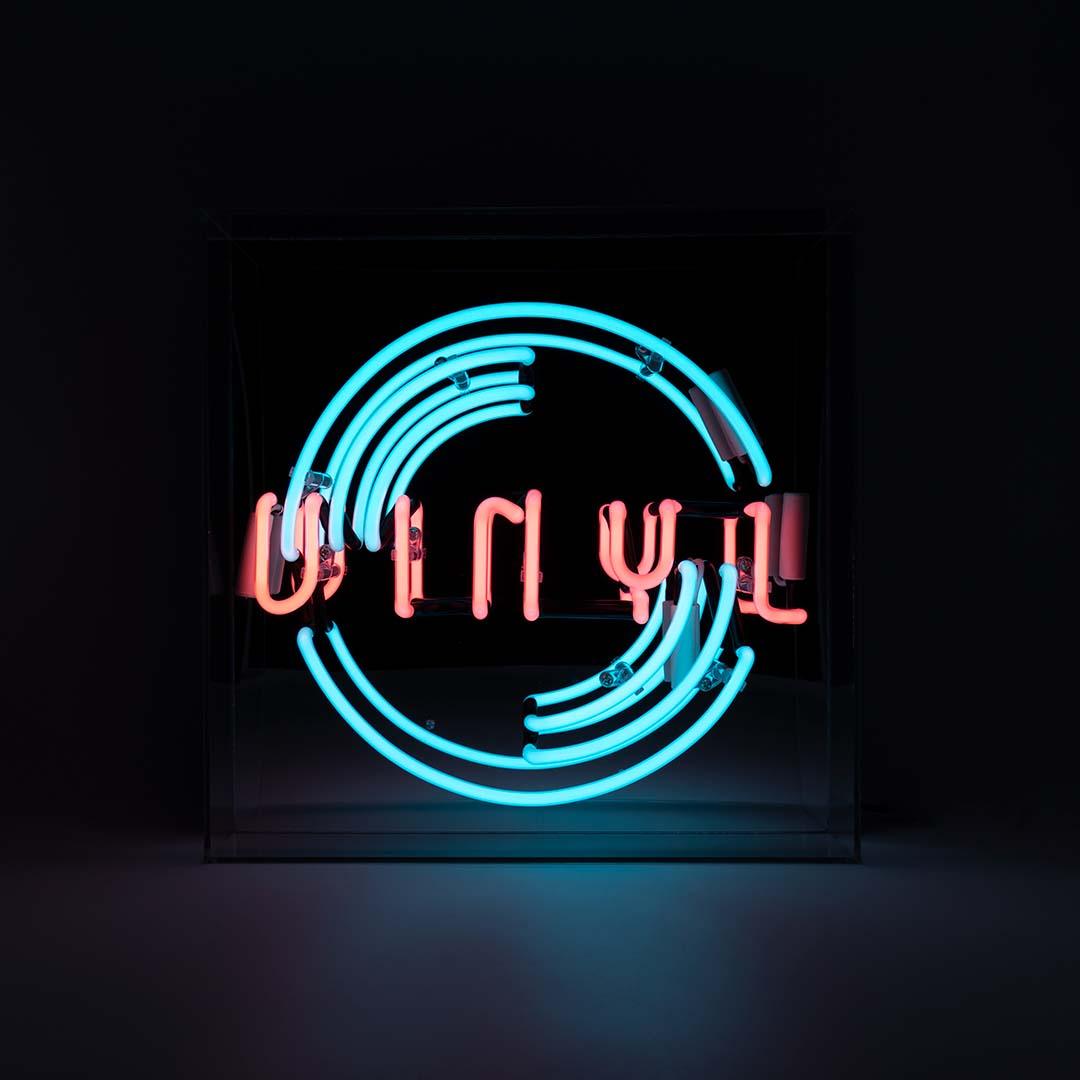 "Vinyl" Large Glas Neon Box - TOM NEON