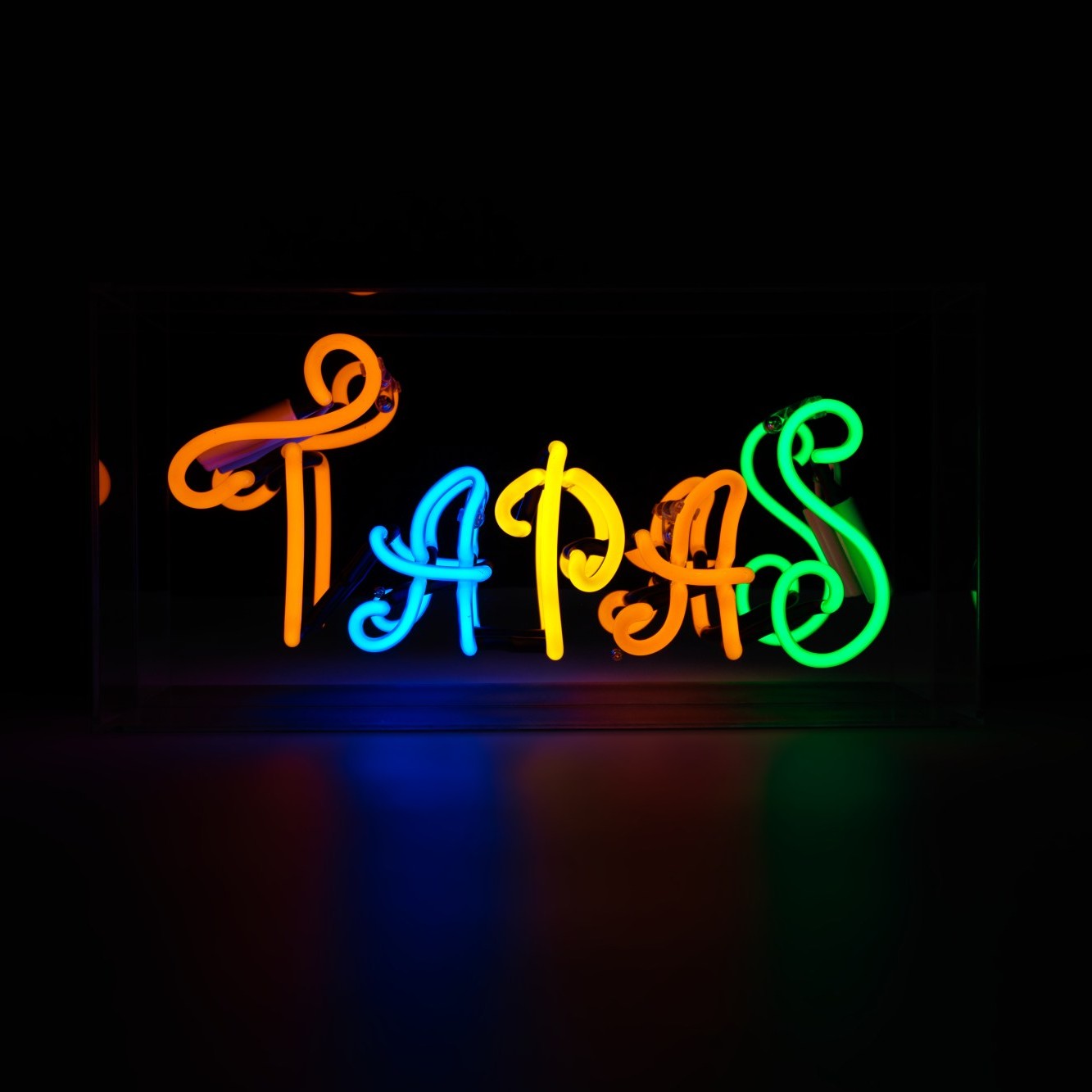 Tapas Glas Neon Box | Bunte Neon Dekoration für kulinarische Lebensfreude im spanischen Stil