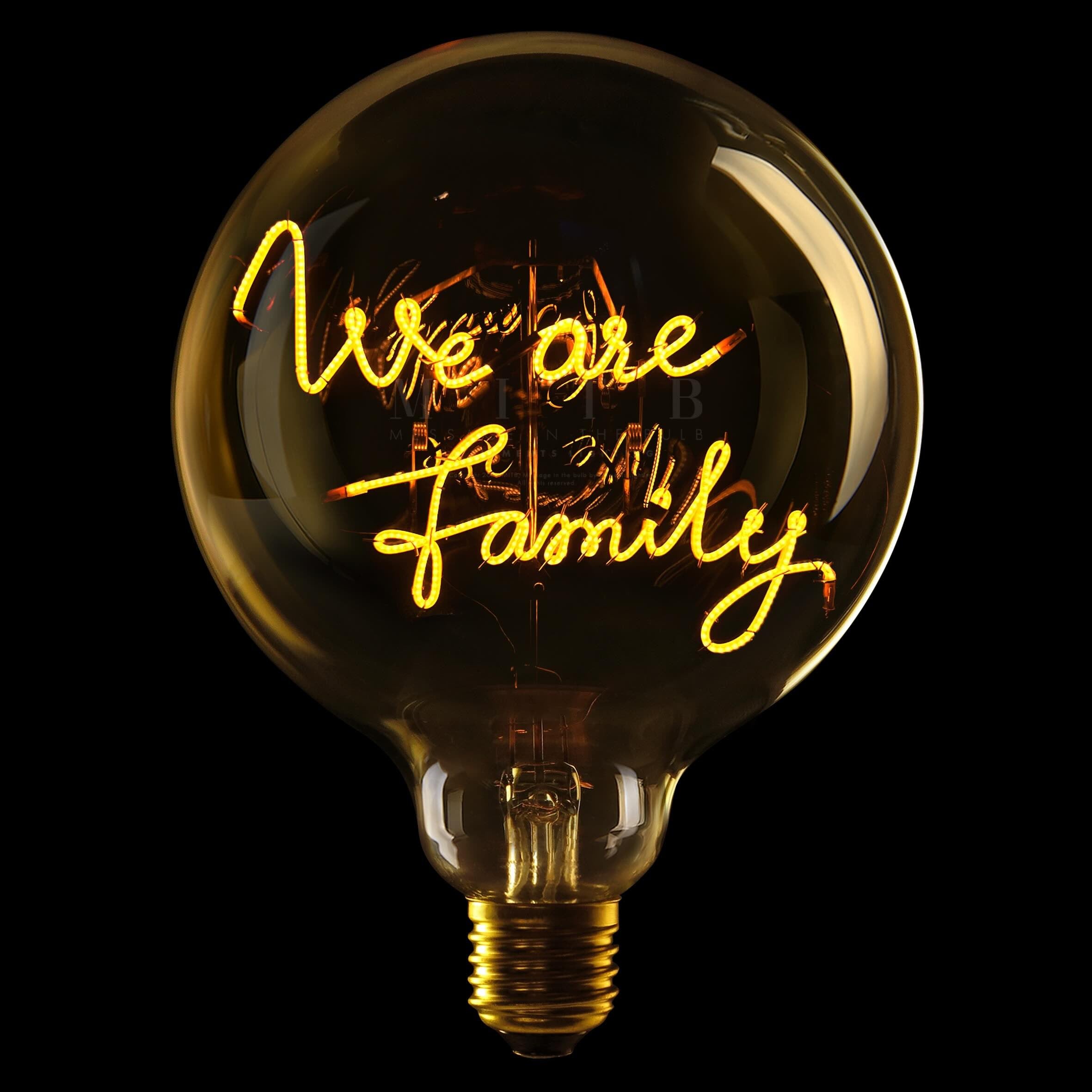 „We Are Family“ Akku LED Deko-Glühbirne – Botschaftsleuchte