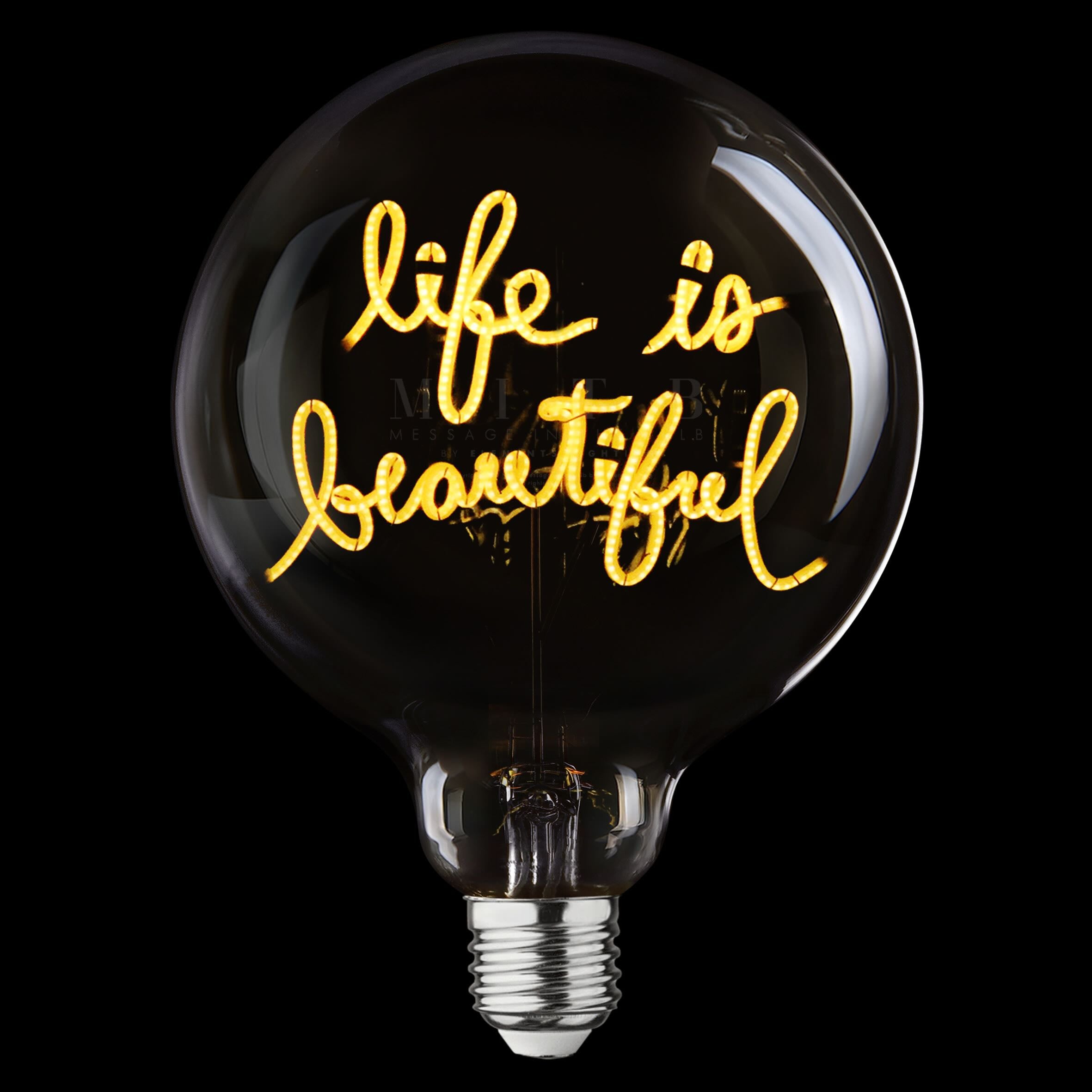 „Life Is Beautiful“ Akku LED Deko-Glühbirne – Botschaftsleuchte