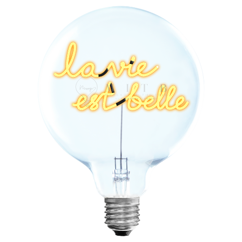 „La Vie est Belle“ Akku LED Deko-Glühbirne – Botschaftsleuchte