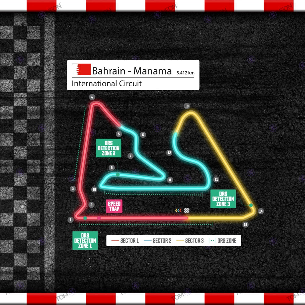 F1 Bahrain - Manama International Circuit Formula 1 Racetrack (Neon including UV printing)