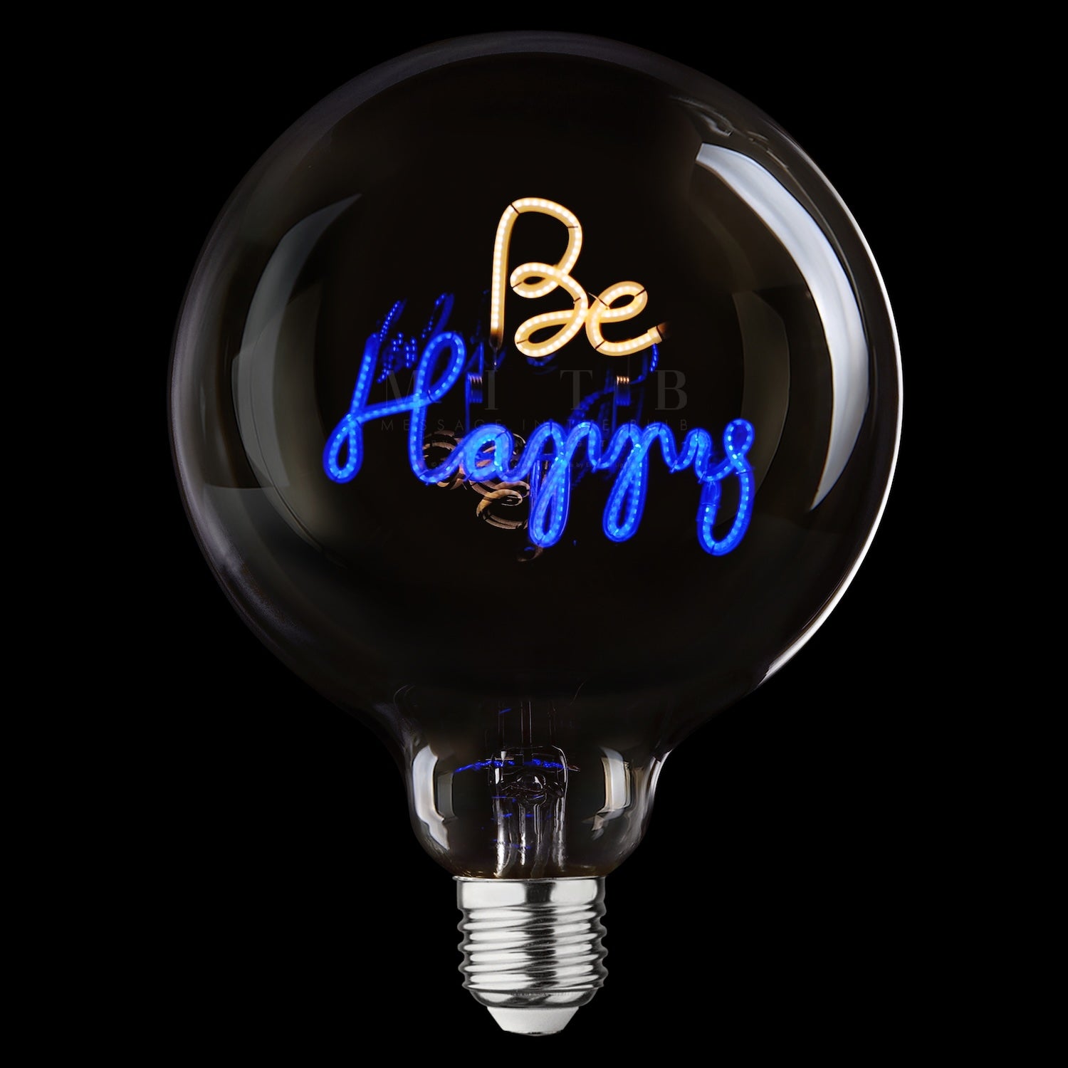 „Be Happy“ Akku LED Deko-Glühbirne – Botschaftsleuchte