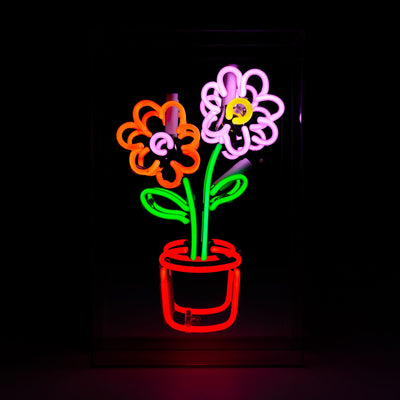 Blumen im Topf Glas Neon Box | Leuchtende Blütenpracht als fröhliche Neon Dekoration
