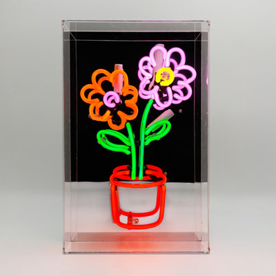 Blumen im Topf Glas Neon Box | Leuchtende Blütenpracht als fröhliche Neon Dekoration