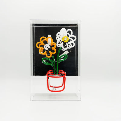 Blumen im Topf Glas Neon Box | Leuchtende Blütenpracht als fröhliche Neon Dekoration
