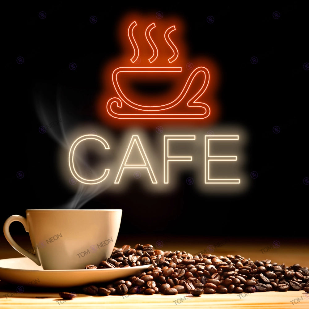 Cafe Neon Schild - Gemütliche Kaffeetasse & Einladender Schriftzug