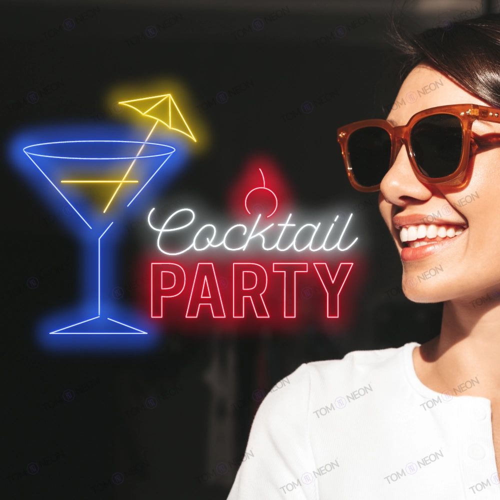 Cocktail Party Glas Neon Schild - Elegantes Glas & Schriftzug