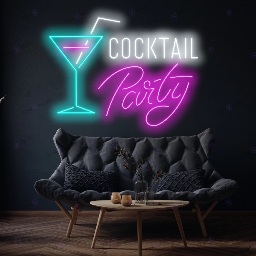 Cocktail Party Neon Schild - Elegantes Glas & Schriftzug