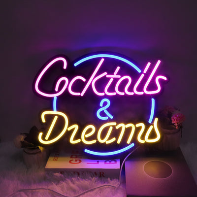 Cocktails & Dreams LED Neon Schriftzug  – USB Neonschild Sign – Perfekte Geschenkidee