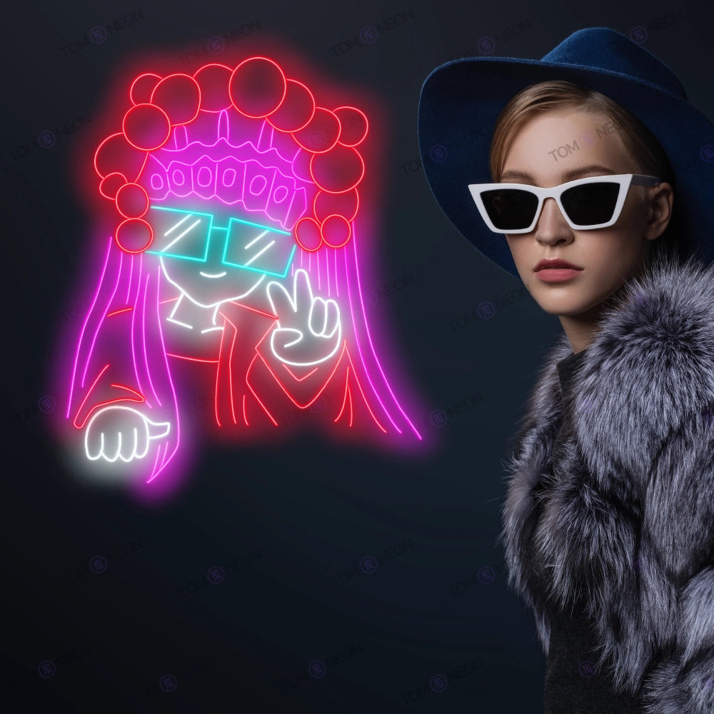 Cool person neon shield - fashion icon with headdress & sunglasses