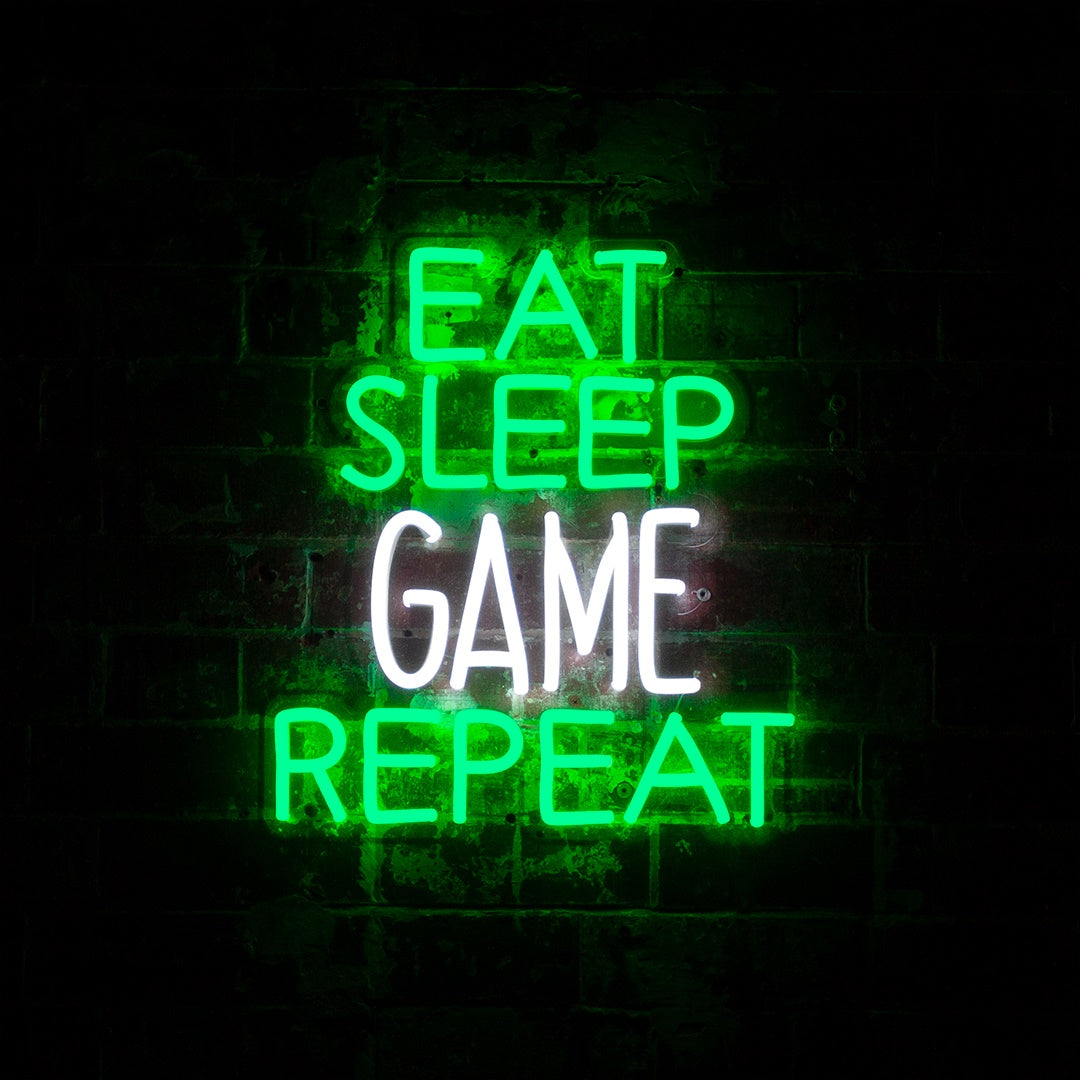 "Eat Sleep Game Repeat" LED Neon Schriftzug für Gamer