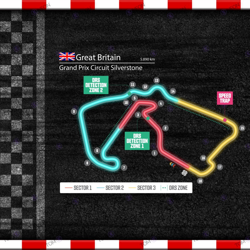 F1 England - Grand Prix Circuit Silverstone Formula 1 Racetrack (Neon incl. UV print)