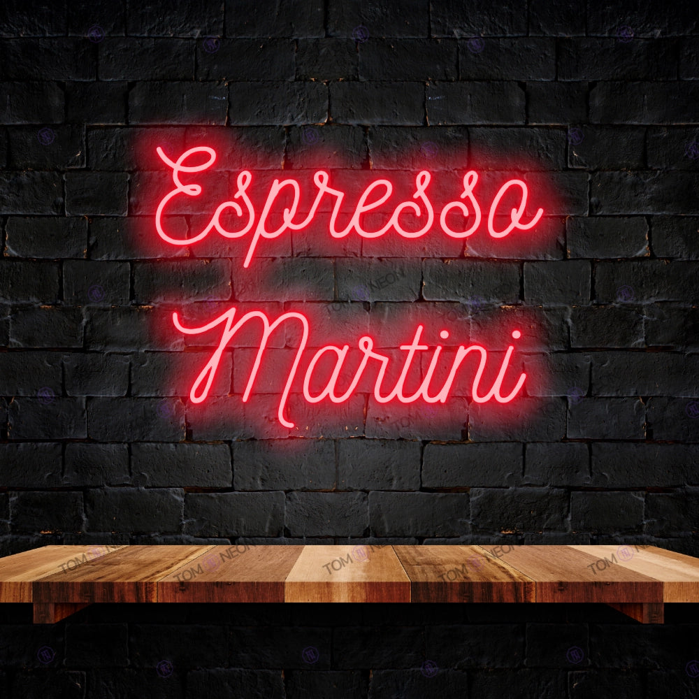 Espresso Martini LED Neon Schriftzug Sign, beleuchtetes Neonschild in rot, ideal für Bars, Restaurants und Cafés, schafft eine elegante und einladende Atmosphäre.