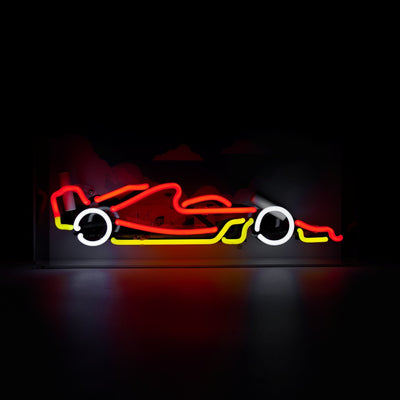 F1-Rennwagen Glas Neon Box | Rasantes Neon Schild für Motorsportfans und stilvolle Neon Dekoration