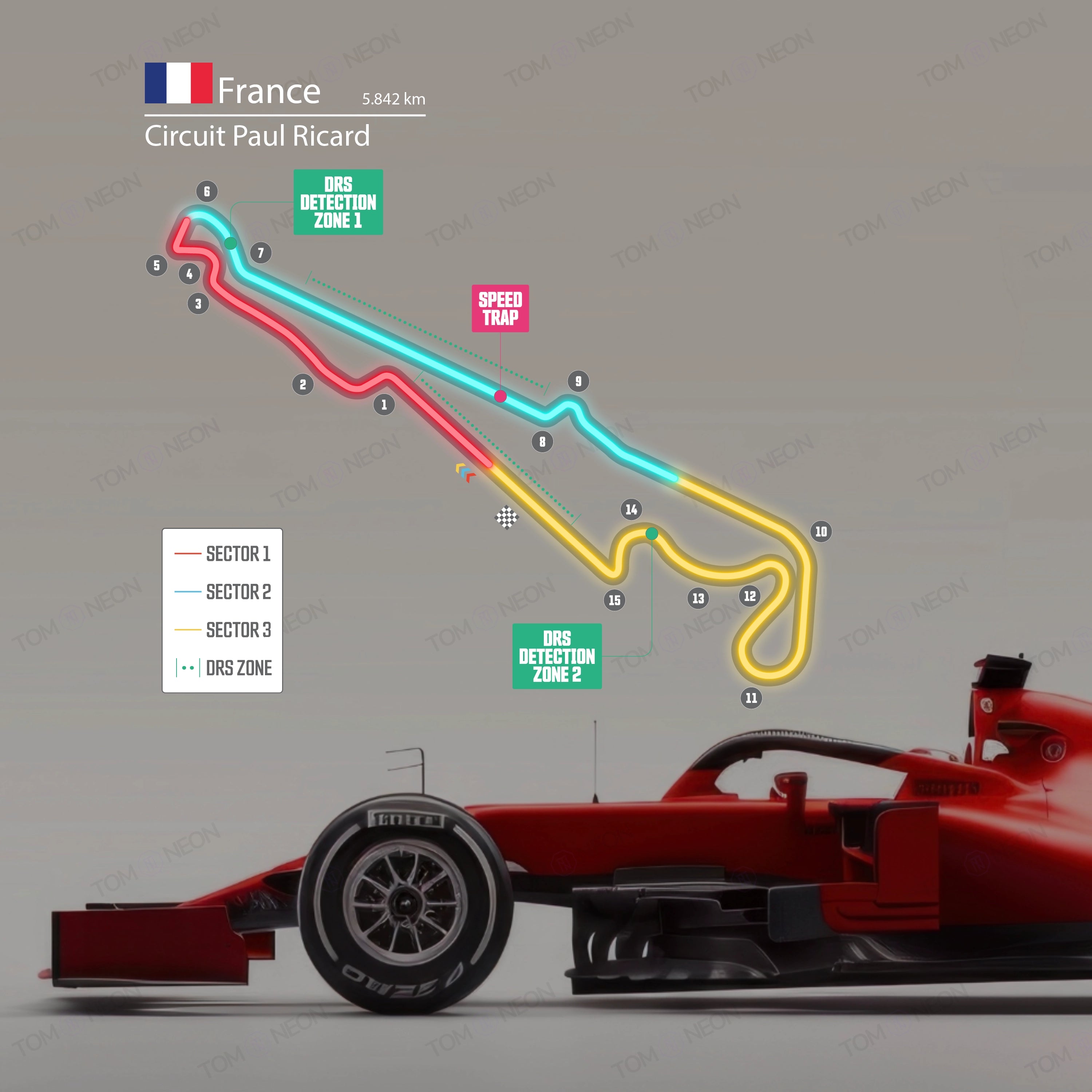 F1 France - Circuit Paul Ricard Formula 1 Racetrack (Neon including UV printing)