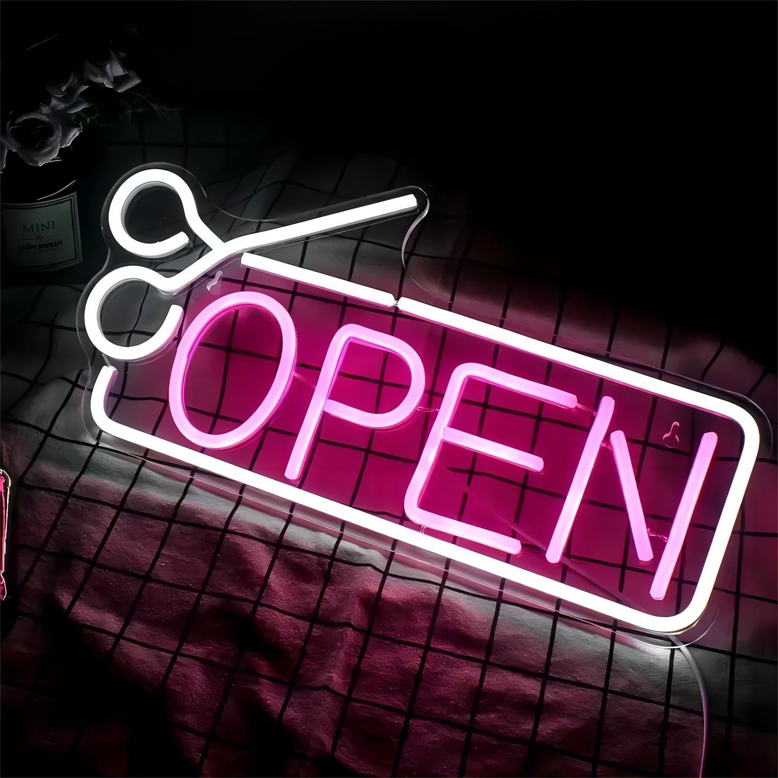 Open mit Schere LED Neon Schriftzug – USB Neon Sign – Perfekte Geschenkidee | TOM NEON