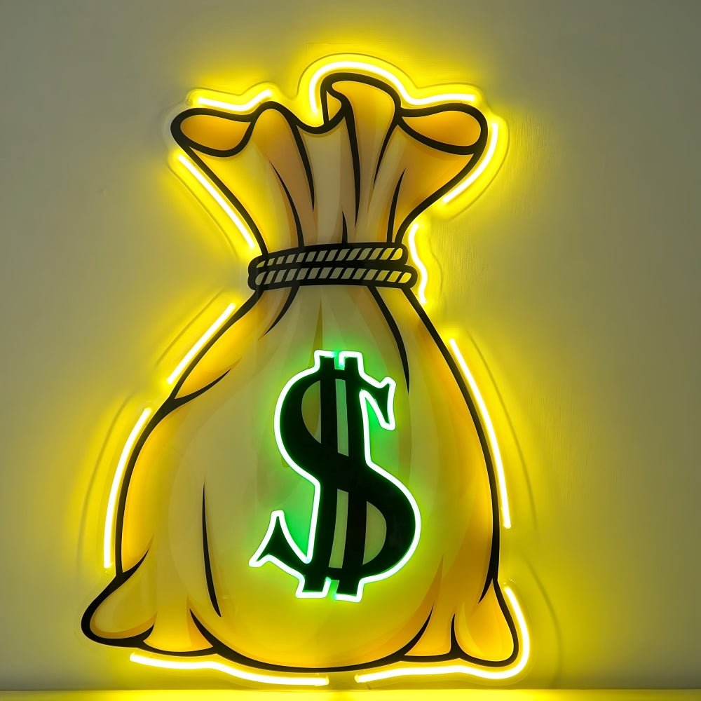 Money bag LED neon shield-USB neon sign Sign with high-quality UV printing-Perfect gift idea