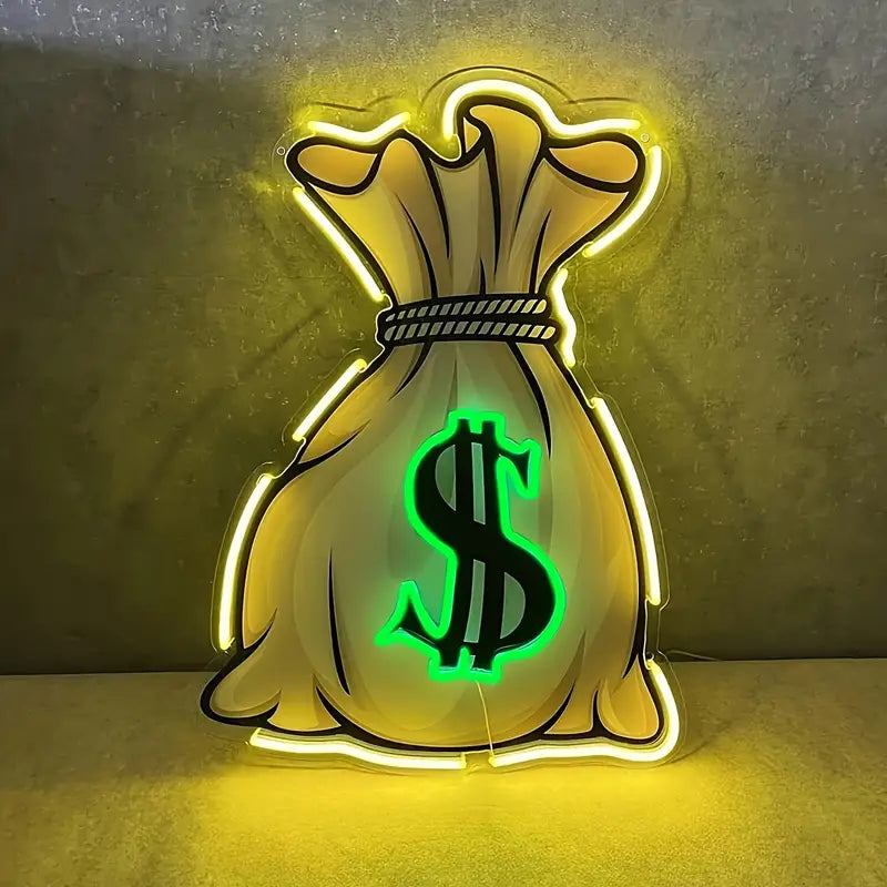 Money bag LED neon shield-USB neon sign Sign with high-quality UV printing-Perfect gift idea