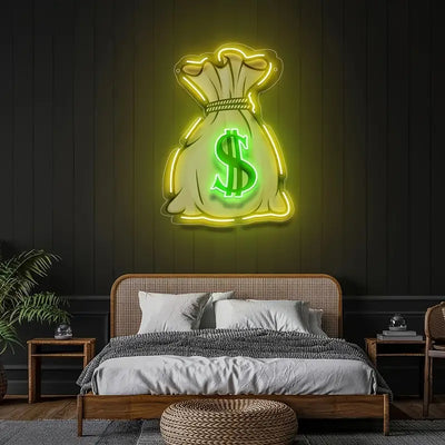 Geldsack LED Neon Schild – USB Neonschild Sign mit hochwertigem UV-Druck – Perfekte Geschenkidee
