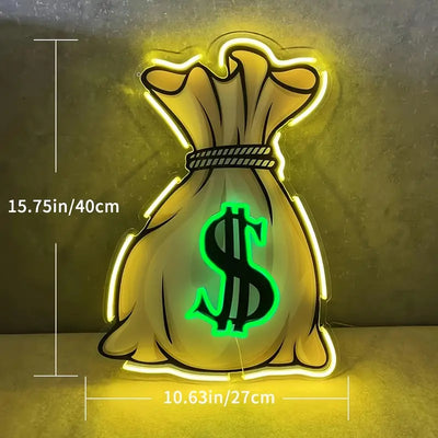 Geldsack LED Neon Schild – USB Neonschild Sign mit hochwertigem UV-Druck – Perfekte Geschenkidee