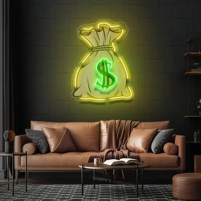 Geldsack LED Neon Schild – USB Neonschild Sign mit hochwertigem UV-Druck – Perfekte Geschenkidee