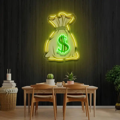 Geldsack LED Neon Schild – USB Neonschild Sign mit hochwertigem UV-Druck – Perfekte Geschenkidee