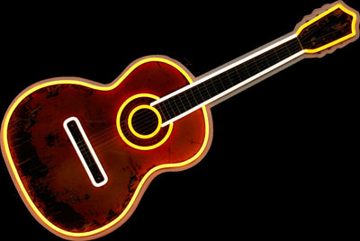 Gitarre Neon Schild Bildmotiv | Stylische Neon Dekoration für Musikliebhaber in drei ikonischen Varianten
