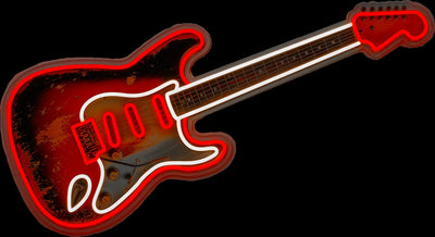 Gitarre Neon Schild Bildmotiv | Stylische Neon Dekoration für Musikliebhaber in drei ikonischen Varianten