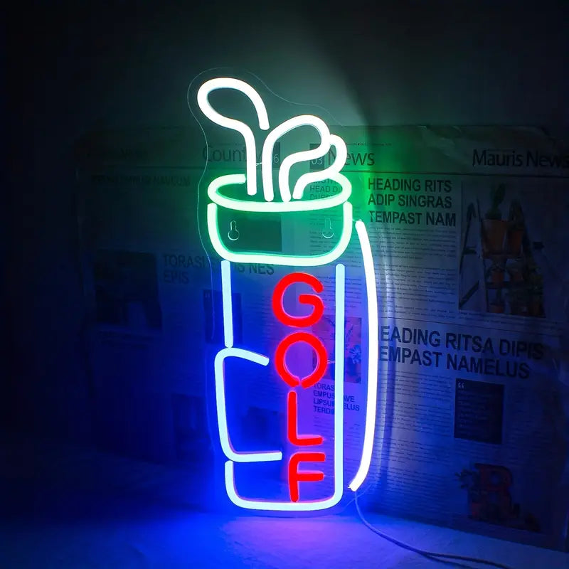 Golf mit Schlägern LED Neon Schild – USB Neonschild Sign – Perfekte Geschenkidee | TOM NEON