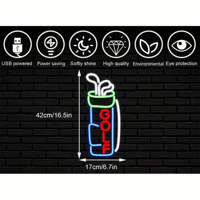 Golf mit Schlägern LED Neon Schild – USB Neonschild Sign – Perfekte Geschenkidee | TOM NEON