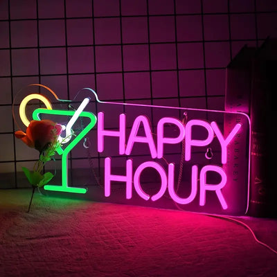 Happy Hour LED Neon Schriftzug – USB Neon Sign – Perfekte Geschenkidee | TOM NEON